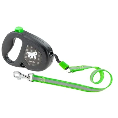 Image of Ferplast FLIPPY ONE REFLEX Reflective Extendable Dog Lead Evening Walks Bag Holder Lock &amp; Release Button Ergonomic Design Tape Max 25 Kg 5m, Green