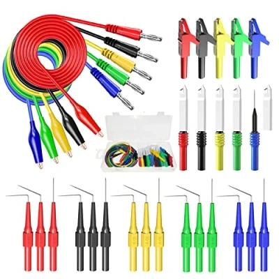 Image of Cleqee Back Probe Kit 30PCS Banana Plug to Copper Alligator Clip Automotive Test Leads Set with Clips, Wire Piercing Probes, 15PCS 30V Pins for Car Repairing Diagnostic 5 Colors