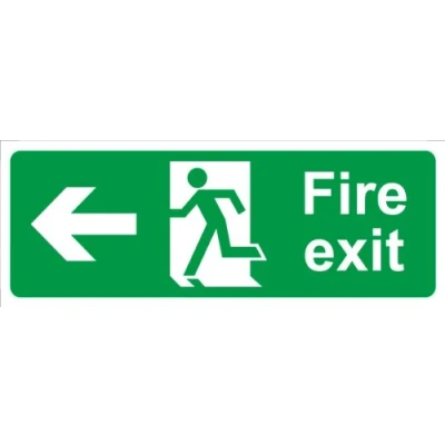 Image of Castle SS011SA Fire Exit Arrow Left Sign Self Adhesive Vinyl 400 x 150mm