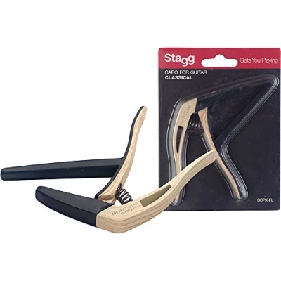 Image of STAGG SCPX FL CLWOOD Light Wood Effect Flat Trigger Capo for Classical Guitar