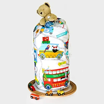 Image of Happy Linen Company Kids Zoo Escape Animals Reversible Foldable Toys Organiser Storage Bag