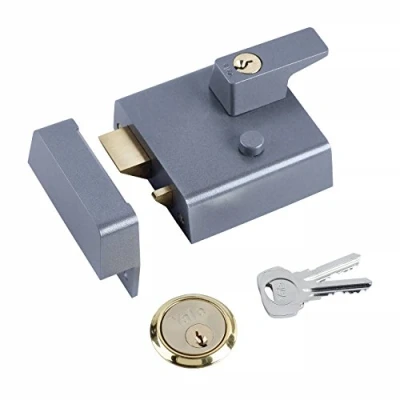 Image of Yale B 1 DMG SC 60 Double Locking Nightlatch 60mm Dark Metallic / Chrome Finish High Security can be locked from inside with key