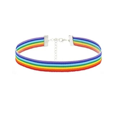 Image of Wudaizhi Gay Pride Choker Necklaces Lgbt Rainbow Ribbon Clavicle Chain Adjustable Necklace Accessories for Men Women Party Gifts