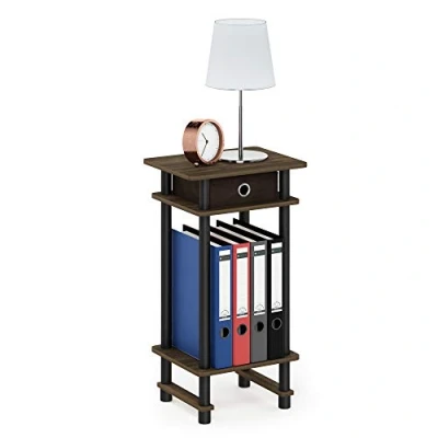 Image of Furinno Turn N Tube Tall End Table, Side Table with Bin, Columbia Walnut/Black/Dark Brown