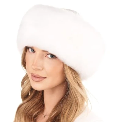 Image of Futrzane Siberian Trim Hat Womens Leather Faux Fur Hats Elegant Russian (S, White Siberian)