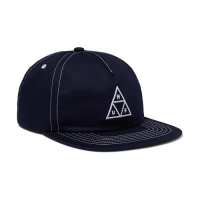 Image of HUF Set Triple Triangle Snapback Hat, Navy/White, One size