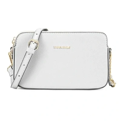 Image of DAVID JONES Women&#039;s Small Shoulder Bag Mobile Phone Pouch Hard PU Leather Chain 3 Compartments Pockets Trendy Evening Shopping City, white, One Size