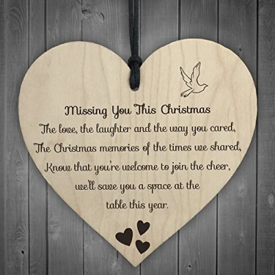 Image of RED OCEAN Missing You This Christmas Wooden Hanging Memorial Heart Plaque Xmas Tree Decoration Sign