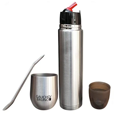 Image of Gaucho Bruno Yerba Mate Starter Kit with Thermal Stainless Steel Cup, Flask &amp; Bombilla Easy to Clean