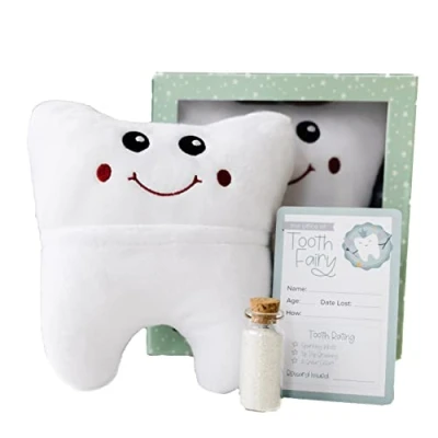 Image of Tooth Fairy Pillow with Receipts and Magic Glitter for Boys Girls, 3 Piece Set Hanging Option, Toothfairy Kit Keepsake Gift