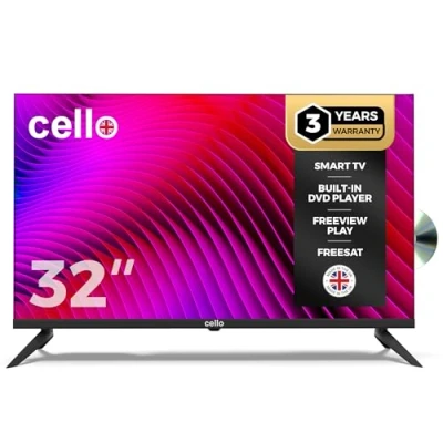 Image of Cello C3224WSF 32 inch Smart Frameless TV with 3 years Warranty and DVD Ultrafast WebOS, Freeview Play, FreeSat, Bluetooth, Netflix, Prime Video, Apple TV, BBC. UK Made 2024