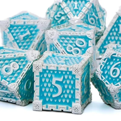 Image of KERWELLSI Metal DND Dice Set with Gift Box, Blue Dungeons and Dragons D&amp;D 7 Pcs Polyhedral &amp; RPG Set, D D20 D12 D10 D8 D6 D4