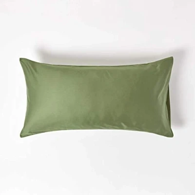 Image of HOMESCAPES Moss Green Organic Cotton King Size Pillowcase 400TC 600 Thread Count sateen Equivalent Housewife Pillow Case