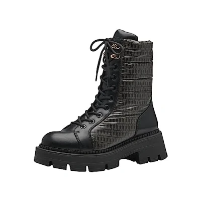 Image of Tamaris Laceup ankle boots, Women&#039;s, Size: 7.5, Black combi Imitation leather/ textile