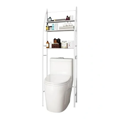 Image of MAGIC SELECT Bathroom Shelf over White Toilet Save Space with 3 Shelves Waterproof Storage Height Adjustable Legs (White Metallic)