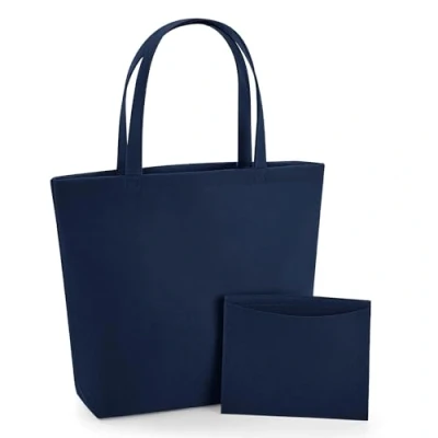Image of BagBase BG721 Felt Shopper Stylish Tote for Beach, College &amp; Work Durable Polyester Handbag Navy