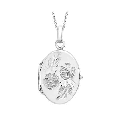 Image of Carissima Gold Women&#039;s 9ct White Daisy Oval Locket Pendant on Curb Chain Necklace of 46cm/18&quot;