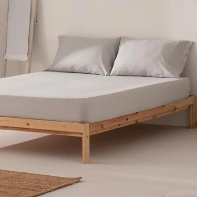 Image of Fitted Bed Sheet 120 x 200 30 cm, 100% Cotton, Breathable, Adjustable, Light Grey