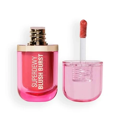 Image of Revolution Superdewy Liquid Blush Burst, Buildable Colour for Cheek, Serum Formula with Peptides &amp; Hyaluronic Acid, Vegan Cruelty Free, Strawberry Milkshake Cool Pink, 4.2ml