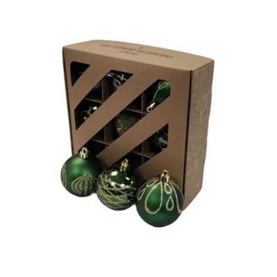 Image of Premier Decorations 9 x 60mm Green Decorated Christmas Tree Balls