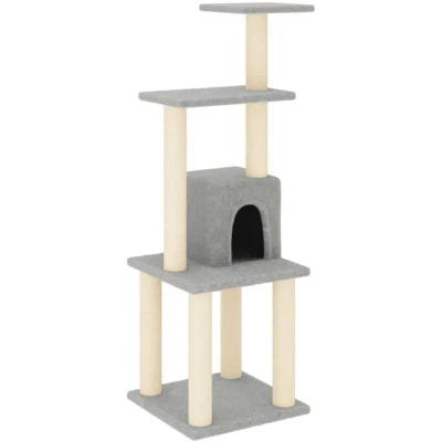 Image of &quot;vidaXL Cat Tree with Sisal Scratching Posts Versatile Indoor Activity Centre in Soft Plush Light Grey, Perfect for Exercise, Play and Rest&quot;