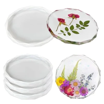 Image of ResinWorld 4 Pack Resin Coaster Molds, Diamond Edge Crystal Molds for Casting, Round Geode Silicone Epoxy