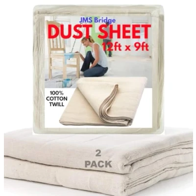 Image of Painting Cover Sheet Heavy Duty Cotton Dust Sheets for Paint, Furniture, Decorators, Decorating, Large Size 12ft x 9ft.*** Pack of 4 ***(4xCT129)