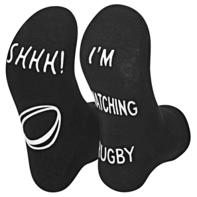 Image of Vinsani® &#039;Shhh! I&#039;m Watching Rugby&#039; Funny Ankle Socks BLACK Gift For Rugby Lovers