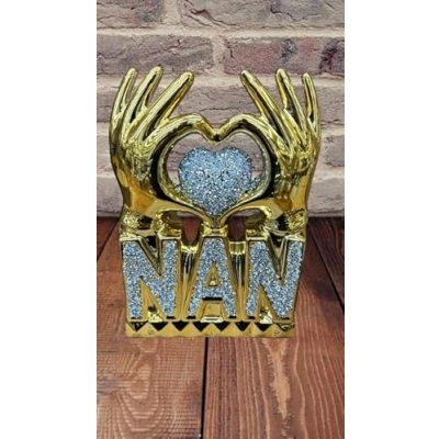 Image of Biznest NAN Heart Hand Silver Crushed Diamond Crystal Ornament Home Decor Gift Bling (Gold)
