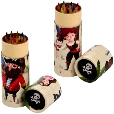 Image of Pirate Madness Tube of Pencil Crayons for Kids Single Mini Gift Cracker Filler