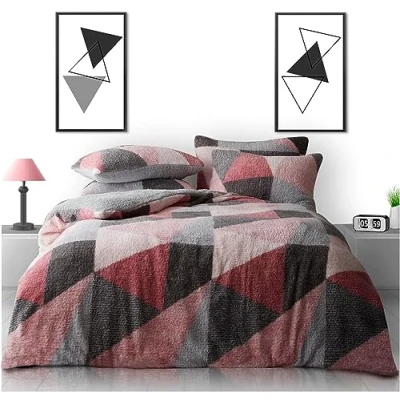 Image of GC GAVENO CAVAILIA Teddy Bear Duvet Cover Double Reversible Fleece Bedding Set Extra Warm Soft Cosy Snuggle Thermal Bed Linen with Pillowcases Blush Pink/Grey