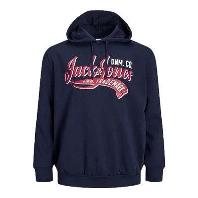 Image of JACK &amp; JONES Mens Logo Hoodie Plus Size Navy Blazer L