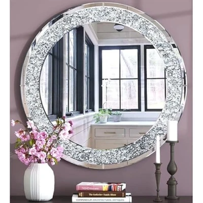 Image of Biznest Large Jewel Round Wall Mirror Loose Diamante New Crystal Decor Gift 60Cm