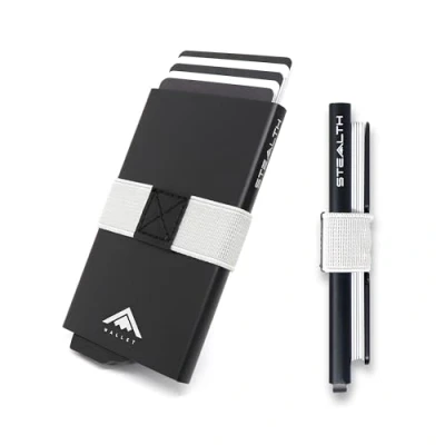 Image of Stealth Wallet Smart Minimalist Card Holders RFID/NFC Blocking Pop Up Wallets with Gift Box Credit Cards Holder &amp; Contactless Protection (Black Aluminium Backplate)