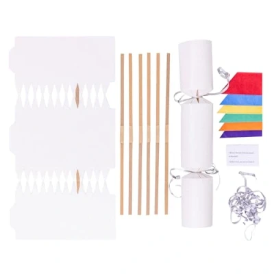 Image of evelay Make Your Own Christmas Cracker Kit Crackers Hats Snaps Jokes Party Favours 12 Pieces White