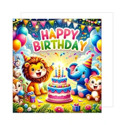 Image of Edition Seidel Premium Square Birthday Card with Envelope. Greeting Happy For Him or Her Friend Daughter Son Girl Boy Niece Nephew Children Kids Cute Animals (GQ267 SW024)