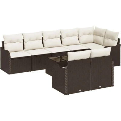 Image of vidaXL 8 Piece Garden Sofa Set with Cushions Grey Poly Rattan