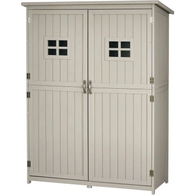 Image of Outsunny Wooden Garden Shed Tool Storage Cabinet Organizer Double Door Shelf 5FT 2 Color845 210GY