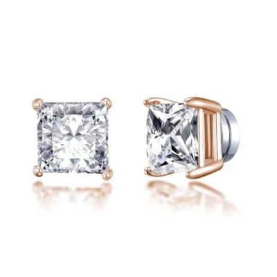 Image of Philip Jones Rose Gold Plated Square Magnetic Clip On Stud Earrings Created with Zircondia® Crystals