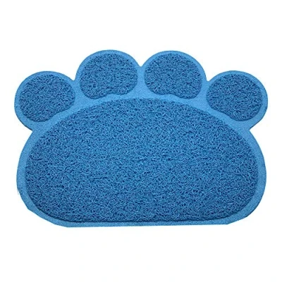 Image of Paw Shaped Cat Puppy Doggy Litter Mat PVC Eco friendly Pet Feeding Durable Non slip &amp; Waterproof In Various (BLUE, PAW)