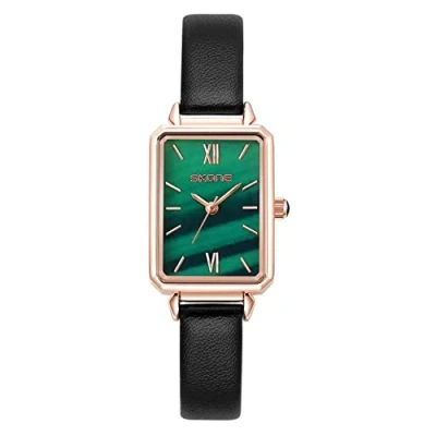 Image of JewelryWe Wrist Watches for Women Round/Square Green Dial Analog Quartz Watch Simple Stylish Casual Leather Wristwatch