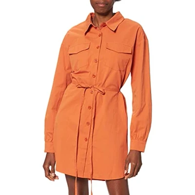 Image of NA KD Women&#039;s Oversized Belted Shirt, Orange, 18 UK