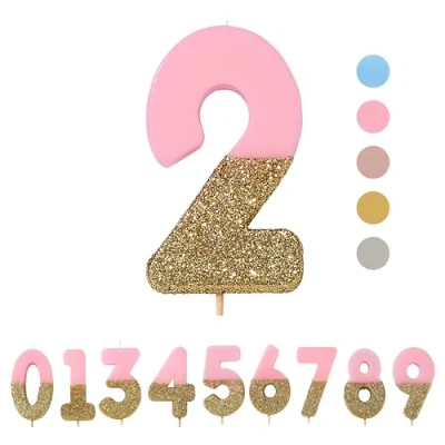 Image of Talking Tables Bday Pink Number 2 Two Candle with Gold Glitter Premium Quality Cake Topper Decoration Pretty, Sparkly for Kids, Adults, 21st Birthday Party, Anniversary, Milestone Age, Wax