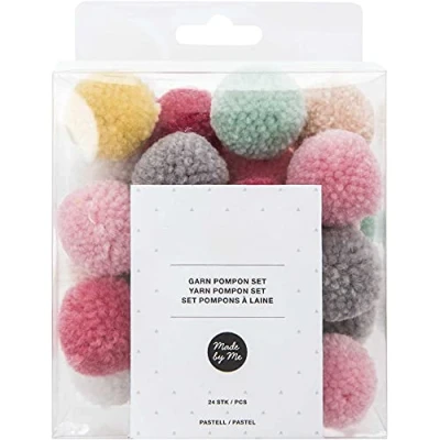 Image of Pastel Mix 24 Assorted Polyester Yarn Pom Poms 3cm Wide