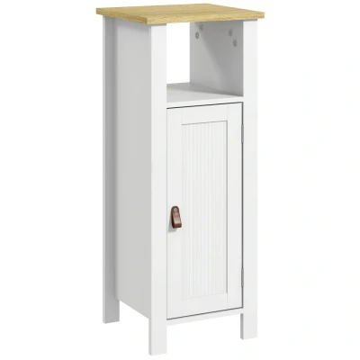 Image of kleankin Slim Bathroom Storage Unit with Open Shelf, Cabinet Beadboard Door and Adjustable 32 x 30 80 cm, White