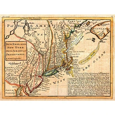Image of Wee Blue Coo Map Antique Moll New York England Pennsylvania Postal Art Large Print Poster Wall Decor 18x24 inch