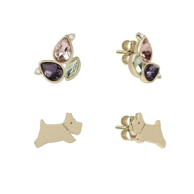 Image of Radley Women&#039;s Gold Plated Jumping Dog &amp; Stone Set Petal Twin Pack Stud Earring RYJ1438S