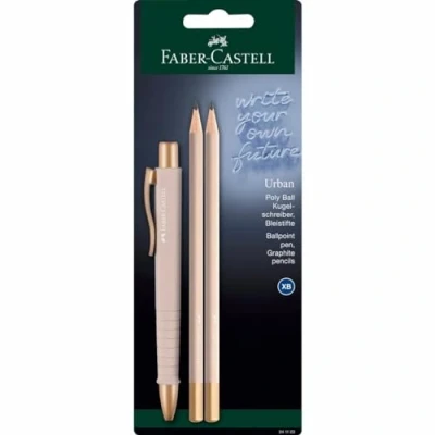 Image of Faber Castell 241122 Writing Set Sky Blue with Poly Ball Urban Ballpoint Pen and 2 Pencils