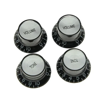 Image of Dopro Set of 4 LP Guitar Reflector Knobs Black with Chrome Cap Top Hat for SG Epiphone Les Paul