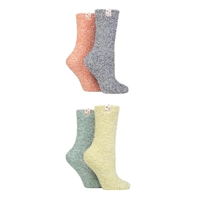Image of Elle Ladies Cosy Warm Socks Bed and Anti Slip Socks, Chunky for Winter, Plain, Gift Idea in a 4 Pair Multipack Size 8 Autumn Apple